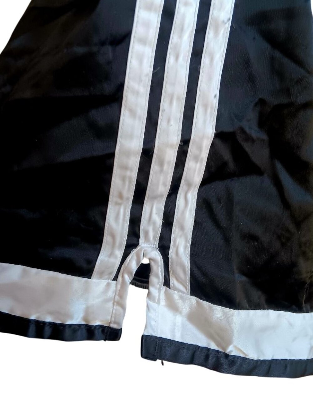 Vintage Y2K USA Adidas Mens XL Black Nylon Athletic Shorts With White Stripes